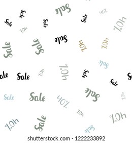 Light Blue, Yellow vector seamless texture with selling prices 40 %. Colored words of sales with gradient on white background. Backdrop for super sales on Black Friday.
