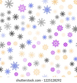 Light Blue, Yellow vector seamless cover with beautiful snowflakes. Glitter abstract illustration with crystals of ice. Template for business cards, websites.