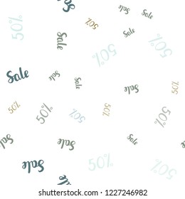Light Blue, Yellow vector seamless background with 50 % signs of sales. Shining colorful illustration with isolated selling prices. Backdrop for mega promotions, discounts.
