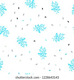 Light Blue, Yellow vector seamless elegant pattern with leaves, branches. Doodle illustration of leaves and branches in Origami style. Texture for window blinds, curtains.