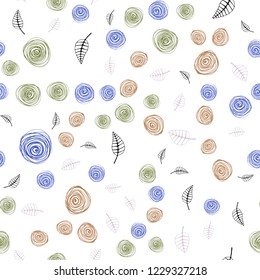 Light Blue, Yellow vector seamless doodle background with leaves and flowers. Brand new colored illustration with leaves and flowers. Pattern for design of fabric, wallpapers.