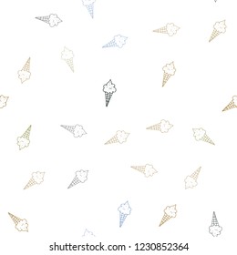 Light Blue, Yellow vector seamless background with ice-cream cones. Glitter abstract sketch with ice-cream cones. Template of a black hot beverage in a cafe.