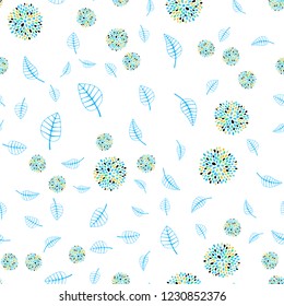 Light Blue, Yellow vector seamless abstract design with leaves and flowers. Sketchy doodles on white background. A new texture for your wallpaper design.