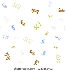 Light Blue, Yellow vector seamless pattern with 50 percentage signs. Abstract illustration with colorful gradient symbols of sales. Backdrop for ads, leaflets of Black Friday.