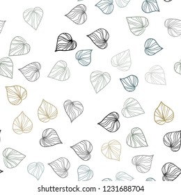 Light Blue, Yellow vector seamless natural backdrop with leaves. Creative illustration in blurred style with leaves. Template for business cards, websites.