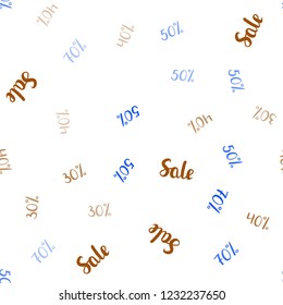 Light Blue, Yellow vector seamless cover with symbols of 30, 40, 50 % sales. Colorful set of  percentage signs in simple style. Design for business ads, commercials.