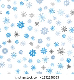 Light Blue, Yellow vector seamless cover with beautiful snowflakes. Decorative shining illustration with snow on abstract template. Pattern for design of window blinds, curtains.