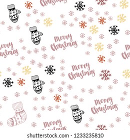 Light Blue, Yellow vector seamless pattern with christmas snowflakes, balls, socks, mittens. Colorful xmas elements with gradient. Texture for window blinds, curtains.