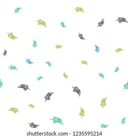 Light Blue, Yellow vector seamless doodle pattern with leaves. Glitter abstract illustration with doodles and leaves. Design for textile, fabric, wallpapers.