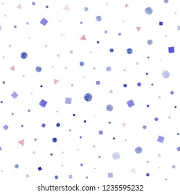 Light Blue, Yellow vector seamless layout with circles, lines, rectangles. Glitter abstract illustration with spheres, squares, lines. Template for business cards, websites.