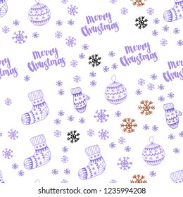 Light Blue, Yellow vector seamless background with xmas snowflakes, balls, socks, mittens. Shining colorful illustration in christmas style. Pattern for design of fabric, wallpapers.