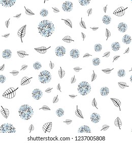 Light Blue, Yellow vector seamless doodle template with leaves, flowers. Gradient Leaves, flowers on white background. Trendy design for wallpaper, fabric makers.