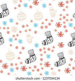 Light Blue, Yellow vector seamless cover with beautiful snowflakes, balls, socks, mittens. Glitter abstract illustration with gradient. Design for wallpaper, fabric makers.