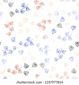 Light Blue, Yellow vector seamless doodle pattern with leaves. Glitter abstract illustration with doodles and leaves. Trendy design for wallpaper, fabric makers.