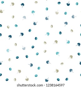 Light Blue, Yellow vector seamless template with cups of coffee, beans. Gradient abstract collection of coffee cups and beans. Template of a black hot beverage in a cafe.