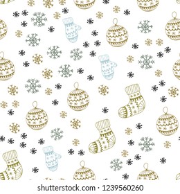 Light Blue, Yellow vector seamless layout with bright snowflakes, balls, socks, mittens. Glitter abstract illustration with gradient. Pattern for trendy fabric, wallpapers.