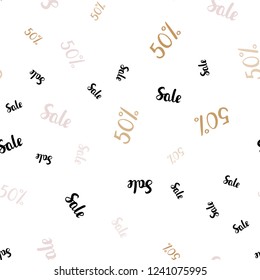 Light Blue, Yellow vector seamless cover with symbols of 50 % sales. Colored words of sales with gradient on white background. Backdrop for super sales on Black Friday.