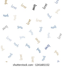 Light Blue, Yellow vector seamless template with text LOVE YOU. Phrase LOVE YOU with colorful gradient in abstract style. Texture for window blinds, curtains.