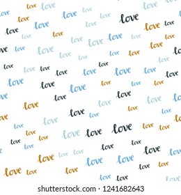 Light Blue, Yellow vector seamless cover with quote LOVE YOU. Decorative design in doodle style with text LOVE YOU. Template for business cards, websites.