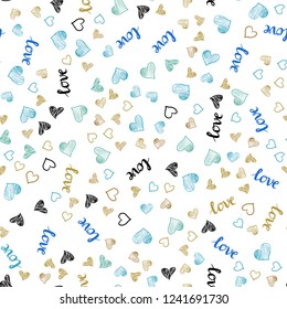 Light Blue, Yellow vector seamless pattern with phrase LOVE YOU, hearts. Colorful illustration with quote LOVE YOU, hearts. Design for wallpaper, fabric makers.