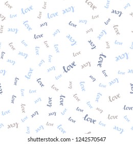 Light Blue, Yellow vector seamless texture with words LOVE YOU. Illustration with colorful phrase LOVE YOU in romantic style. Design for wallpaper, fabric makers.