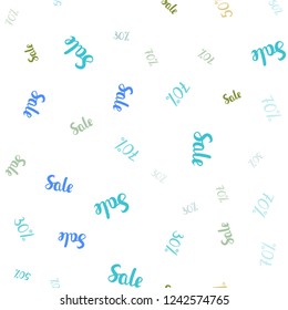 Light Blue, Yellow vector seamless cover with symbols of 30, 50, 70 % sales. Gradient illustration with discount signs on white backdrop. Pattern for ads, posters, banners of sales.
