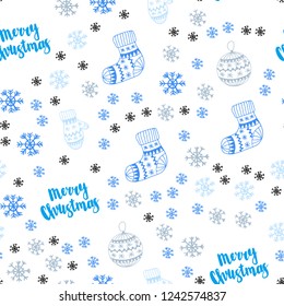 Light Blue, Yellow vector seamless template with ice snowflakes, balls, socks, mittens. Modern geometric abstract illustration. Design for wallpaper, fabric makers.