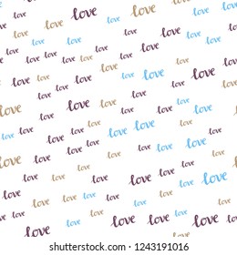 Light Blue, Yellow vector seamless template with text LOVE YOU. Decorative design in doodle style with text LOVE YOU. Pattern for trendy fabric, wallpapers.