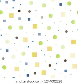 Light Blue, Yellow vector seamless layout with circle spots, cubes. Abstract illustration with colorful circles, rectangles. Pattern for design of window blinds, curtains.