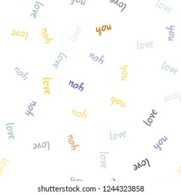 Light Blue, Yellow vector seamless pattern with phrase LOVE YOU. Phrase LOVE YOU with colorful gradient in abstract style. Pattern for trendy fabric, wallpapers.