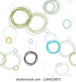 Light Blue, Yellow vector seamless texture with disks. Glitter abstract illustration with blurred drops of rain. Pattern for design of fabric, wallpapers.