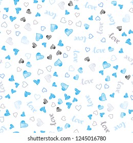 Light Blue, Yellow vector seamless background with words of love, hearts. Illustration with words of love, hearts in abstract style. Design for wallpaper, fabric makers.