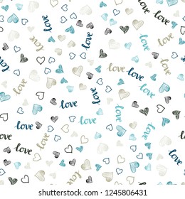 Light Blue, Yellow vector seamless texture with words LOVE YOU, hearts. Colorful illustration with quote LOVE YOU, hearts. Design for wallpaper, fabric makers.