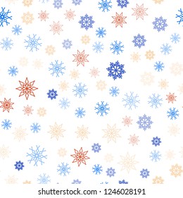 Light Blue, Yellow vector seamless texture with colored snowflakes. Shining colored illustration with snow in christmas style. Pattern for trendy fabric, wallpapers.