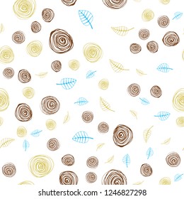 Light Blue, Yellow vector seamless abstract design with leaves and flowers. Leaves, flowers in natural style on white background. Texture for window blinds, curtains.