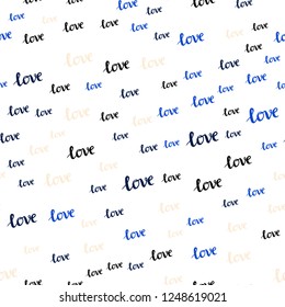 Light Blue, Yellow vector seamless pattern with phrase LOVE YOU. Colorful illustration with quote LOVE YOU in celebration style. Design for wallpaper, fabric makers.