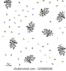 Light Blue, Yellow vector seamless doodle layout with leaves, branches. Brand new colored illustration with leaves and branches. Design for wallpaper, fabric makers.