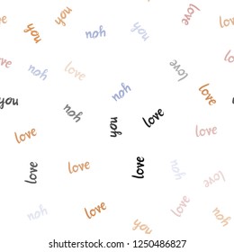 Light Blue, Yellow vector seamless pattern with phrase LOVE YOU. Illustration with phrase LOVE YOU for valentine's day. Design for textile, fabric, wallpapers.