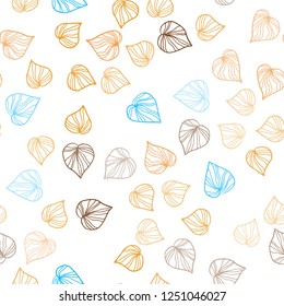 Light Blue, Yellow vector seamless elegant pattern with leaves. Sketchy doodles with leaves on blurred background. Pattern for design of fabric, wallpapers.