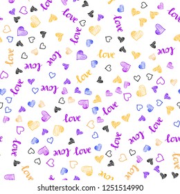 Light Blue, Yellow vector seamless template with text LOVE YOU, hearts. Design in doodle style with text LOVE YOU, hearts. Design for wallpaper, fabric makers.