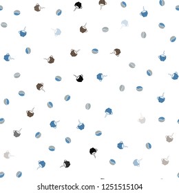 Light Blue, Yellow vector seamless layout with coffee set. Decorative gradient design of coffee cups and beans. Pattern for ads of breakfast, lunch, dinner.