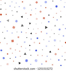 Light Blue, Yellow vector seamless backdrop with lines, circles, rhombus. Illustration with set of colorful circles, triangles, squares. Pattern for design of fabric, wallpapers.