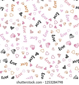 Light Blue, Yellow vector seamless texture with words LOVE YOU, hearts. Illustration with words of love, hearts in abstract style. Design for wallpaper, fabric makers.