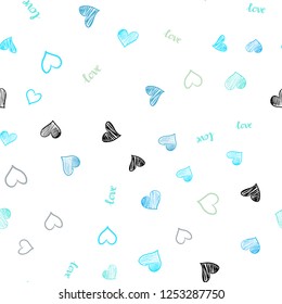 Light Blue, Yellow vector seamless cover with quote LOVE YOU, hearts. Illustration with phrase LOVE YOU, hearts for valentine's day. Design for wallpaper, fabric makers.