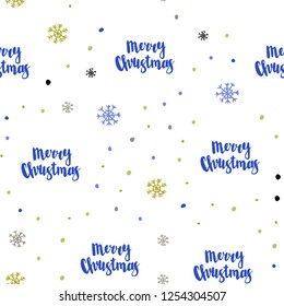 Light Blue, Yellow vector seamless texture with colored snowflakes. Colorful decorative design in xmas style with snow. Design for textile, fabric, wallpapers.
