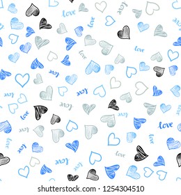 Light Blue, Yellow vector seamless texture with words LOVE YOU, hearts. Colorful illustration with quote LOVE YOU, hearts. Template for business cards, websites.