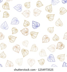 Light Blue, Yellow vector seamless doodle pattern with leaves. Shining colored illustration with leaves in doodle style. Template for business cards, websites.