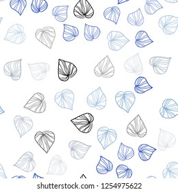 Light Blue, Yellow vector seamless natural background with leaves. Colorful illustration in doodle style with leaves. Pattern for design of fabric, wallpapers.