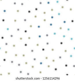 Light Blue, Yellow vector seamless texture with colored snowflakes. Shining colorful illustration with snow in christmas style. Design for wallpaper, fabric makers.