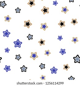 Light Blue, Yellow vector seamless cover with small and big stars. Decorative shining illustration with stars on abstract template. Template for business cards, websites.